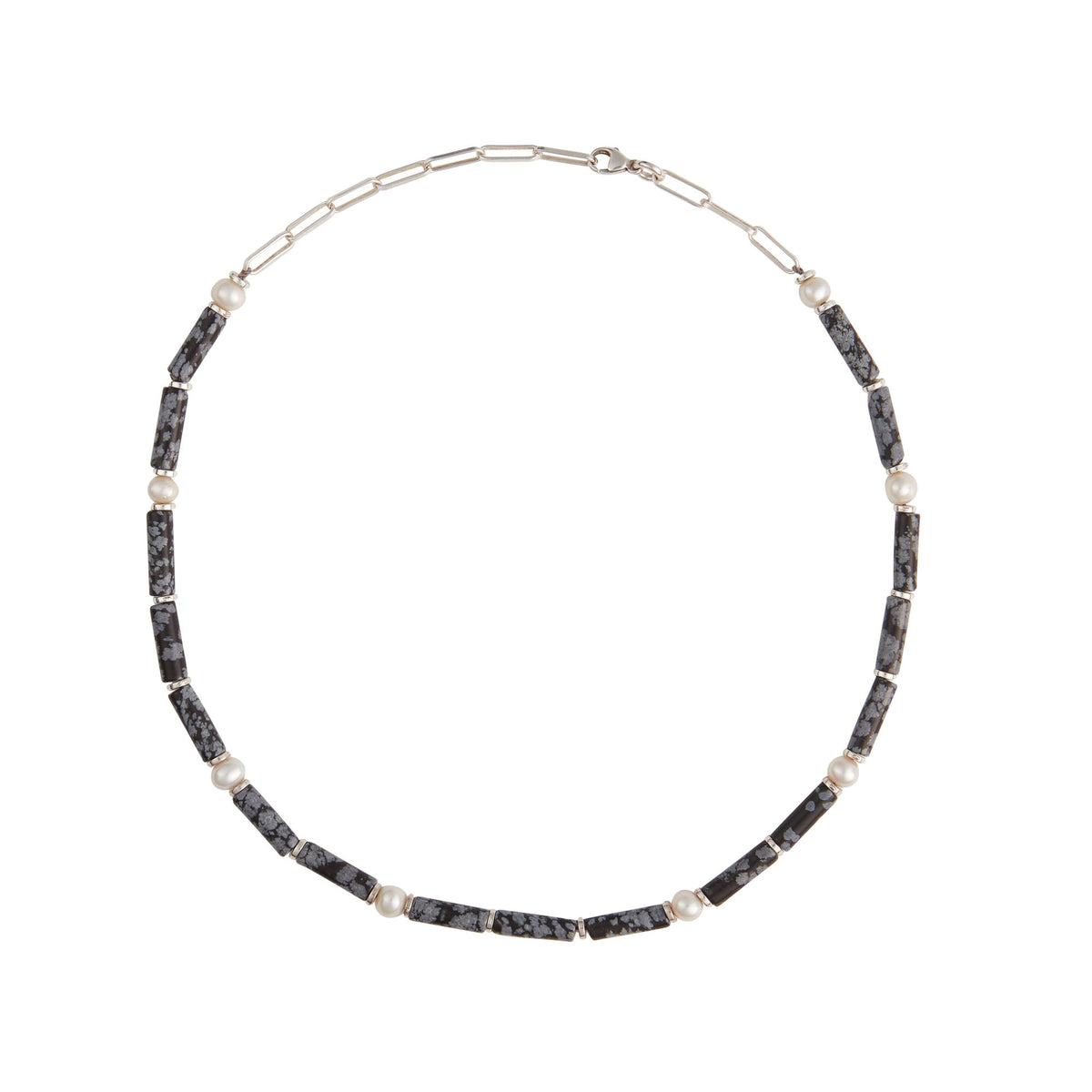 Obsidian Silver Halskette w. Perlen