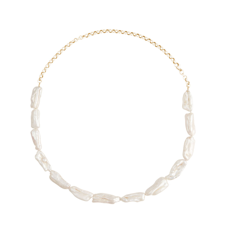 Biwa Gold Filled Choker Necklace w. Pearls