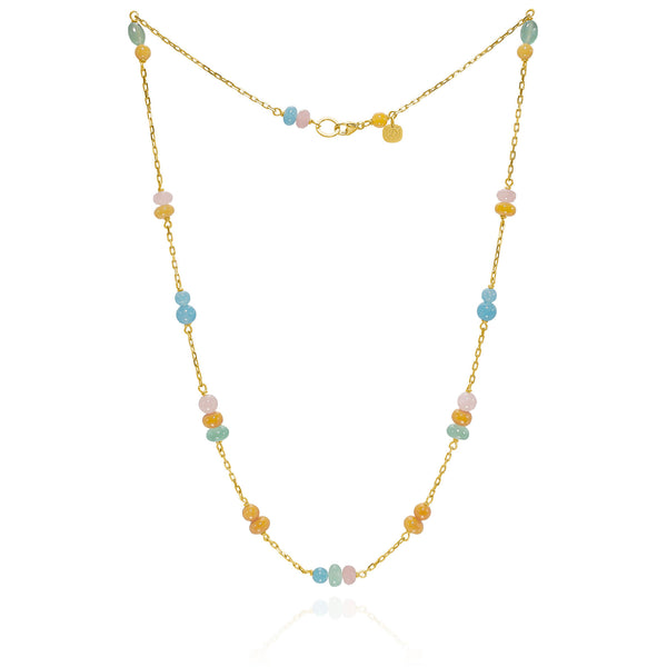 Piccolo Melrose 18K Gold Necklace, 45cm, w. Aventurine & Guava quartz