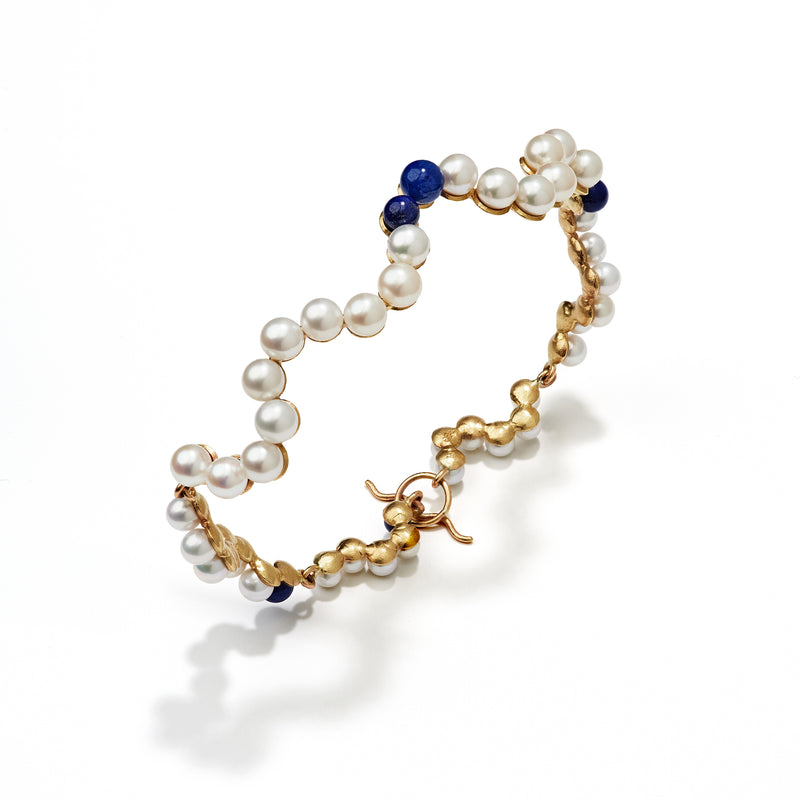 Curves 9K Gold Bracelet w. Pearls & Lapis