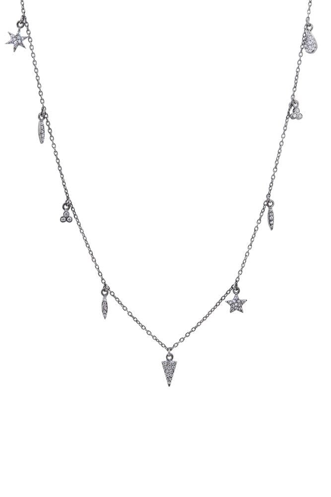 9 Charm Black Ruthenium auf Silberkette w. Zirkonia