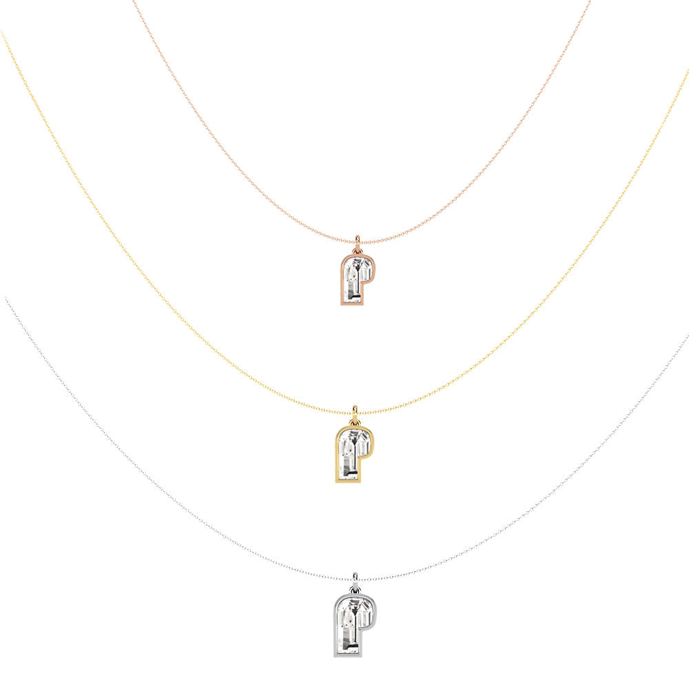 Alphabet 18K Gold, Rosegold or Whitegold Inital P Pendant w. Solitaire Lab-Grown Diamond