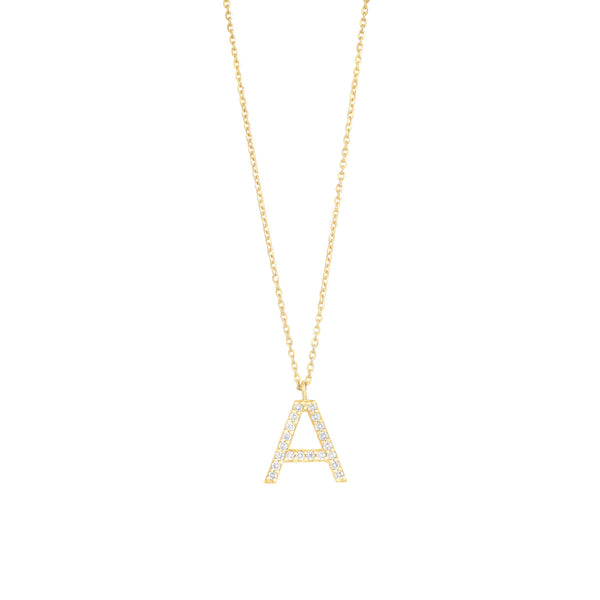 Pave Letter A 18K Gold Necklace w. Diamonds
