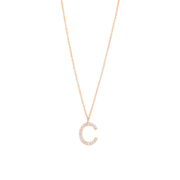Pave Letter C 18K Rosegold Necklace w. Diamonds