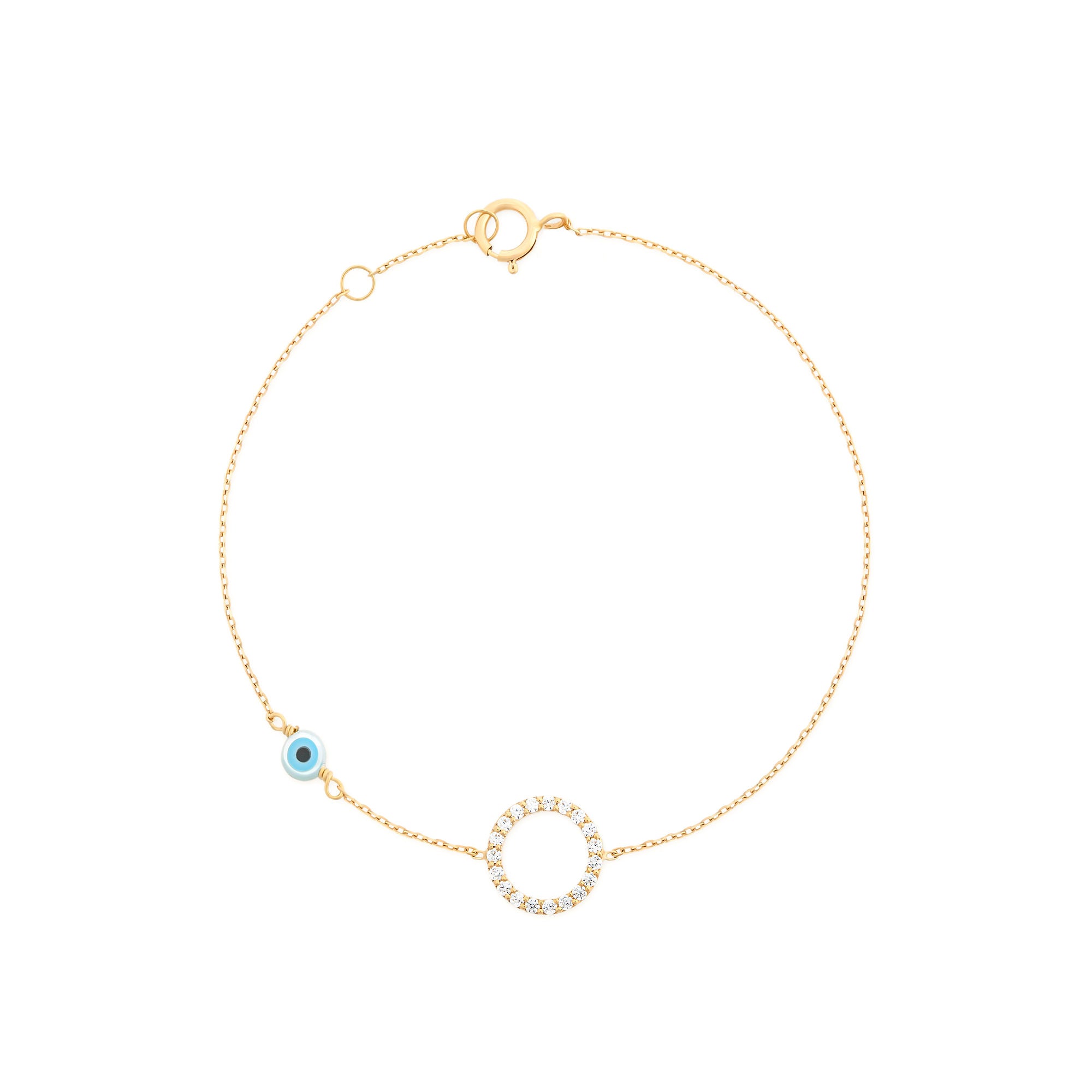 Pave Round Evil Eye 18K Gold Bracelet w. Diamonds