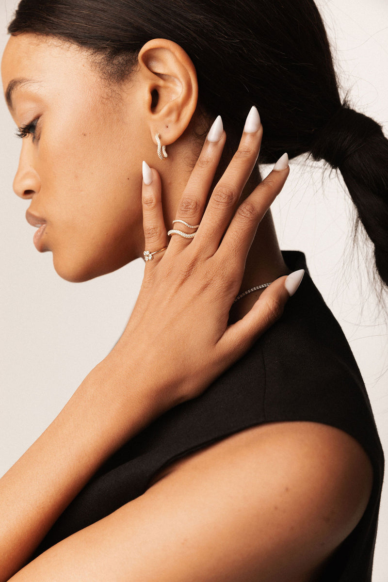 Pave Wave 14K Guld Ring m. Diamant