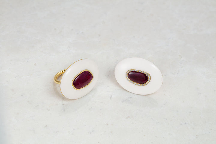 Ruby, Diamond & Opal Pebble 18K Gold Ring