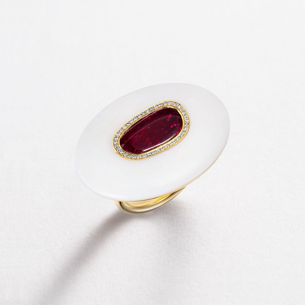 Ruby, Diamond & Opal Pebble 18K Gold Ring
