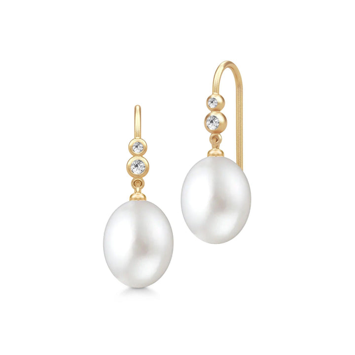 Perla Gold Plated Ear Pendants w. Freshwater Pearl & Cubic Zirconia