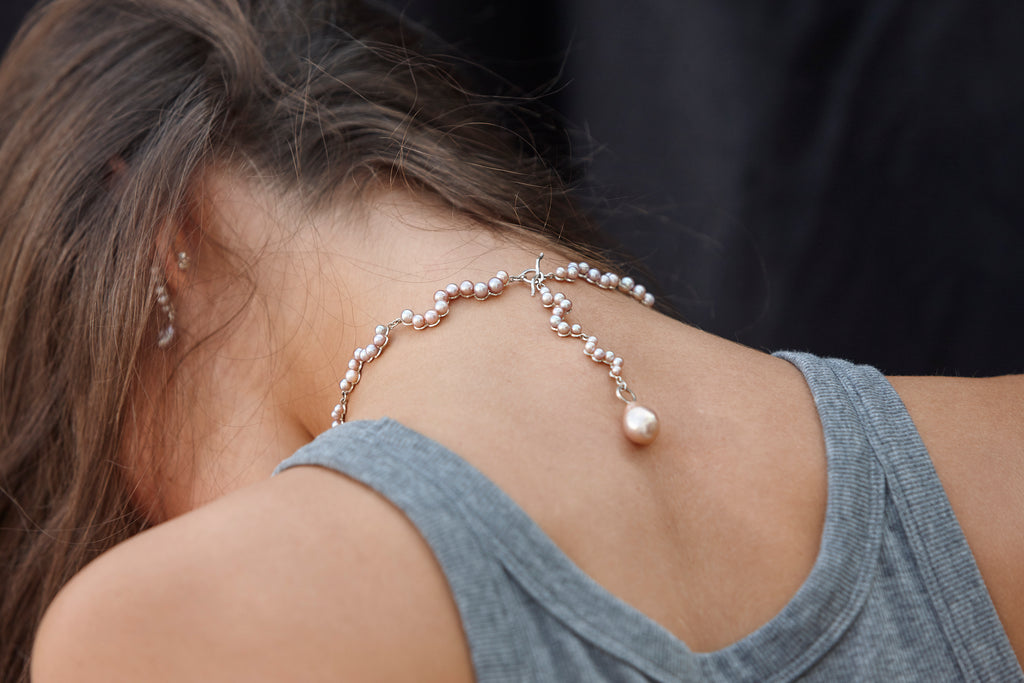 Multi Function Silver Necklace w. Pearls