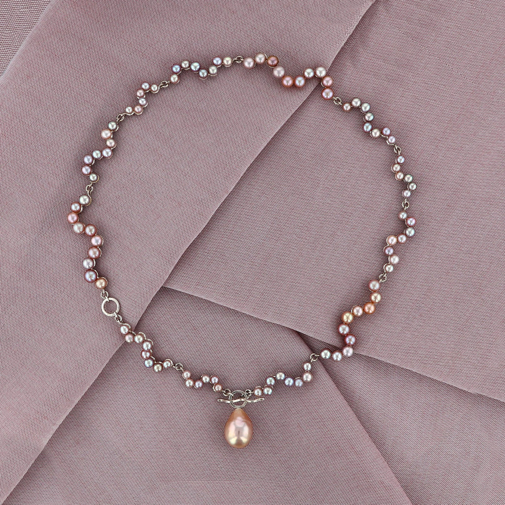 Multi Function Silver Necklace w. Pearls