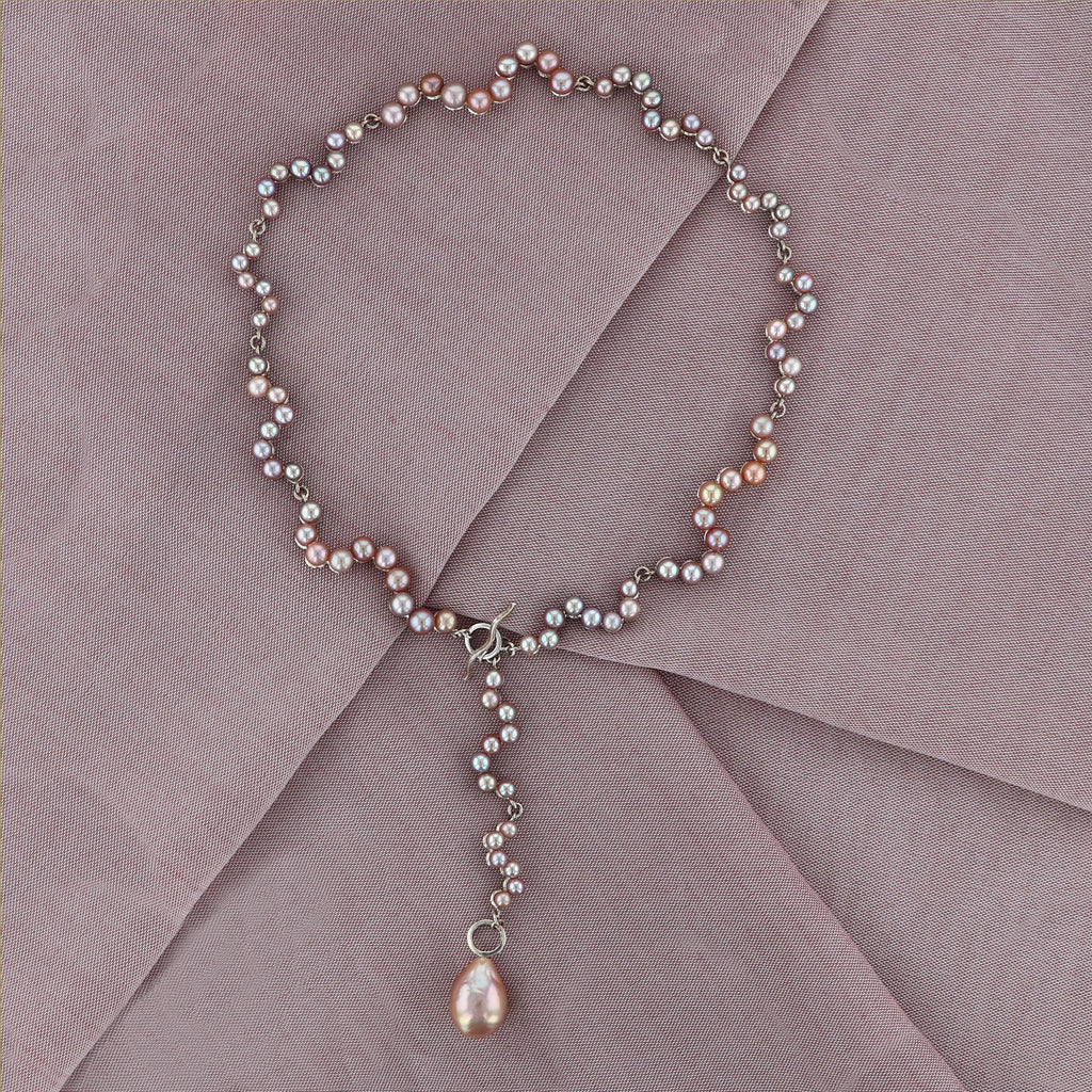 Multi Function Silver Necklace w. Pearls