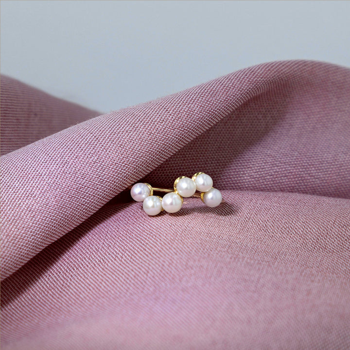 Curves 11 9K Gold Ring w. Pearls