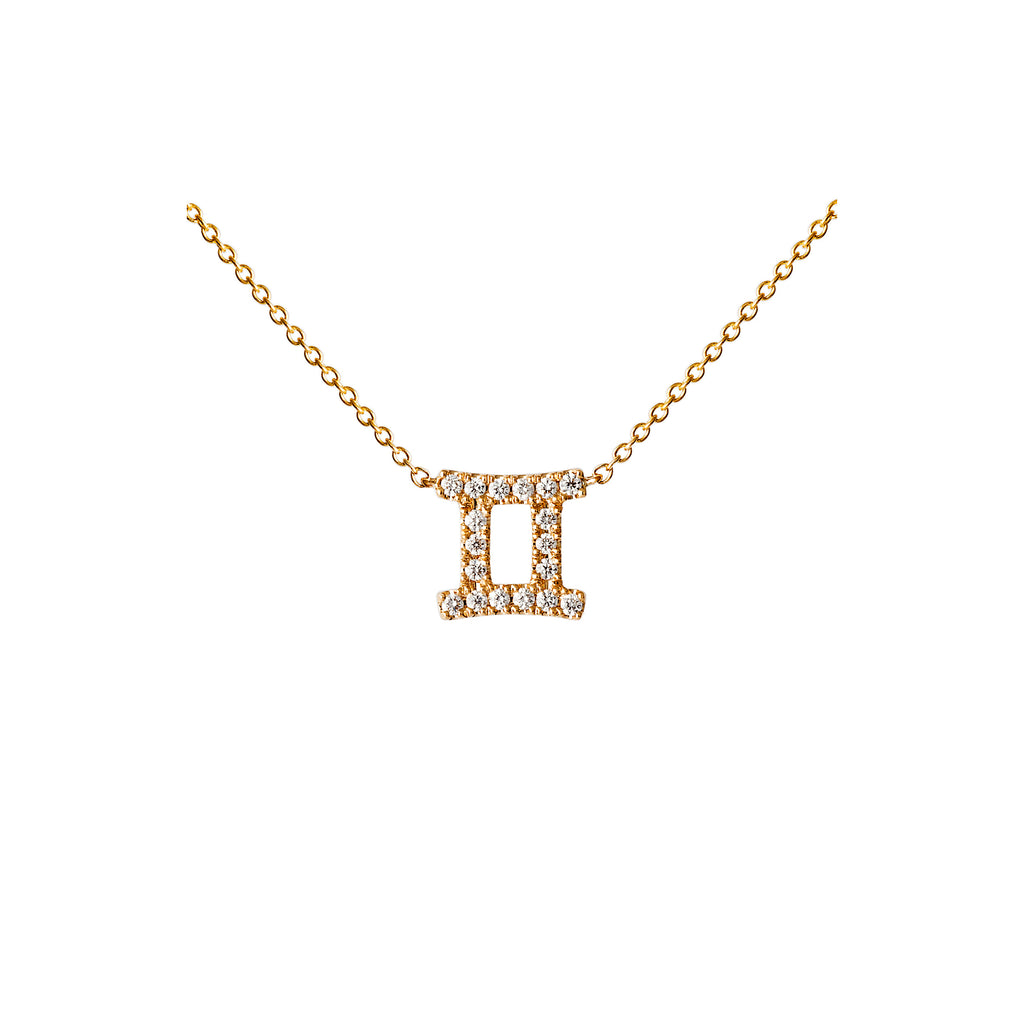 Petit Sign Gemini 18K Gold Necklace w. Diamonds
