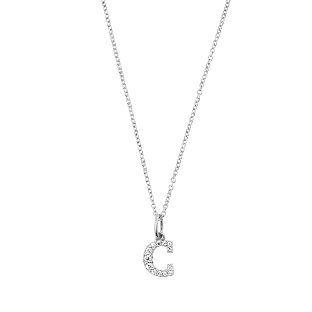 Petite Letter C Silver Necklace w. Zirconias
