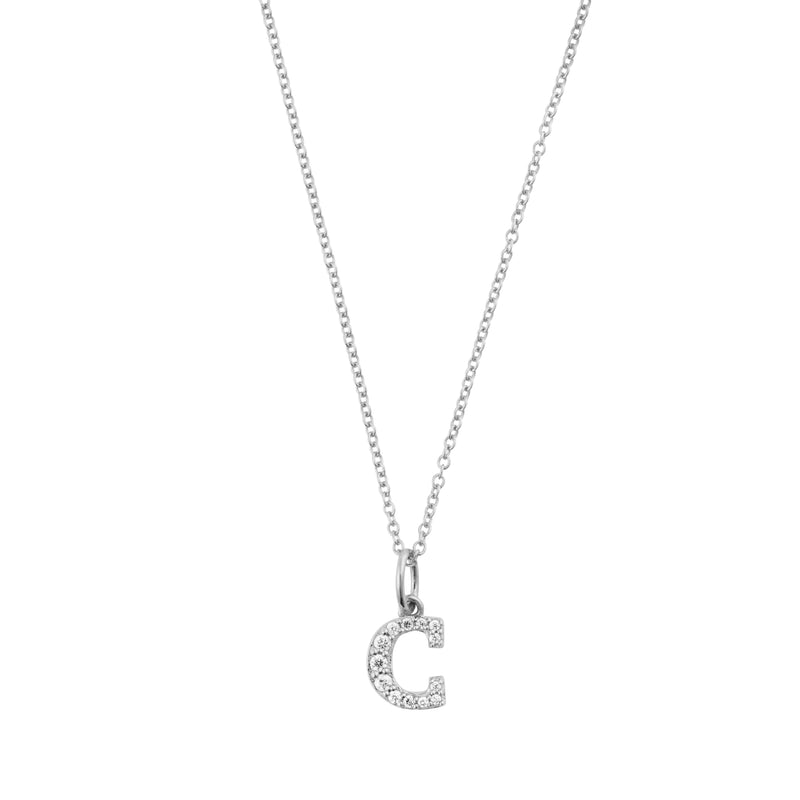 Petite Letter C Silver Necklace w. Zirconias