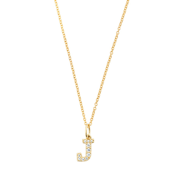 Petite Letter J Gold Vermeil Necklace w. Zirconias