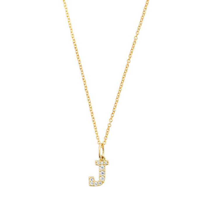 Petite Letter J Gold Vermeil Necklace w. Zirconias
