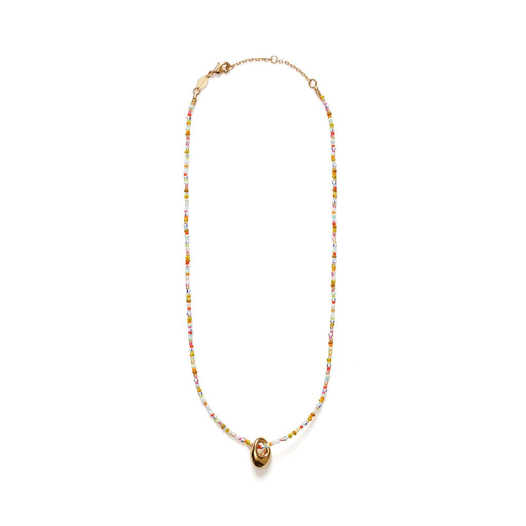 Piccolo Gold Plated Necklace w. Mixed Coloured Beads