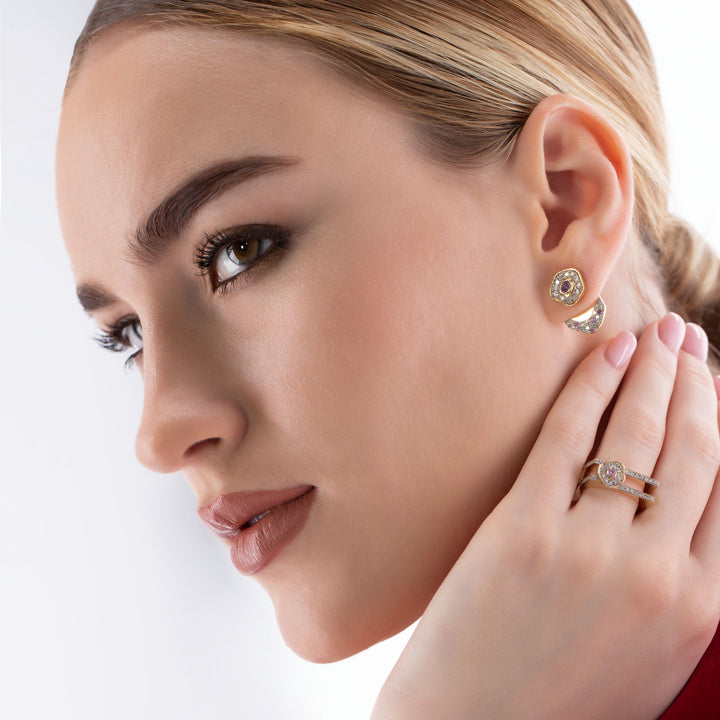 Desert Rose 18K Gold Ring w. Sapphire & Diamonds