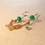 Spiral Seafire 18K & 22K Gold Earring w. Pearl, Emerald & Diamond