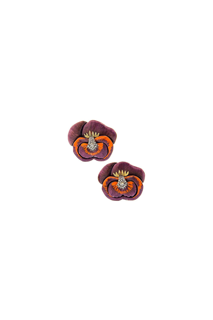 Small pansy 18K Gold Earrings w. Diamond