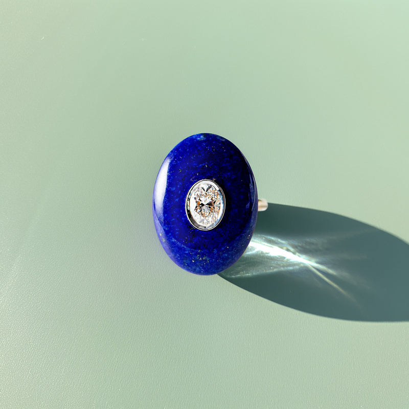 Diamond & Lapis Pebble 18K Gold Ring