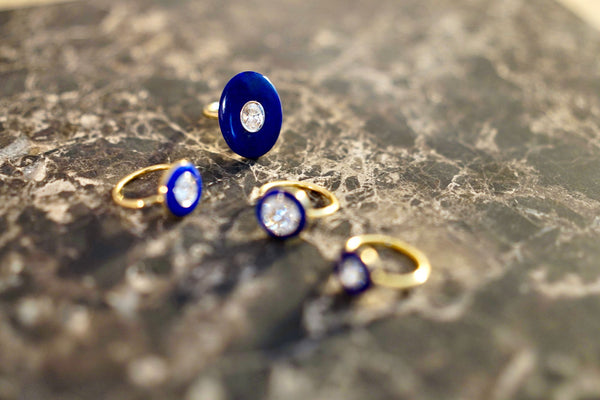 Diamond & Lapis Pebble 18K Gold Ring