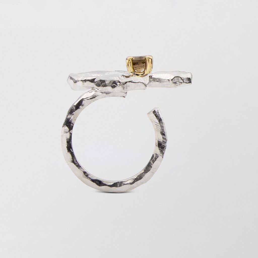 Swedish Summer 18K Gold & Silver Ring w. Smoky Quartz
