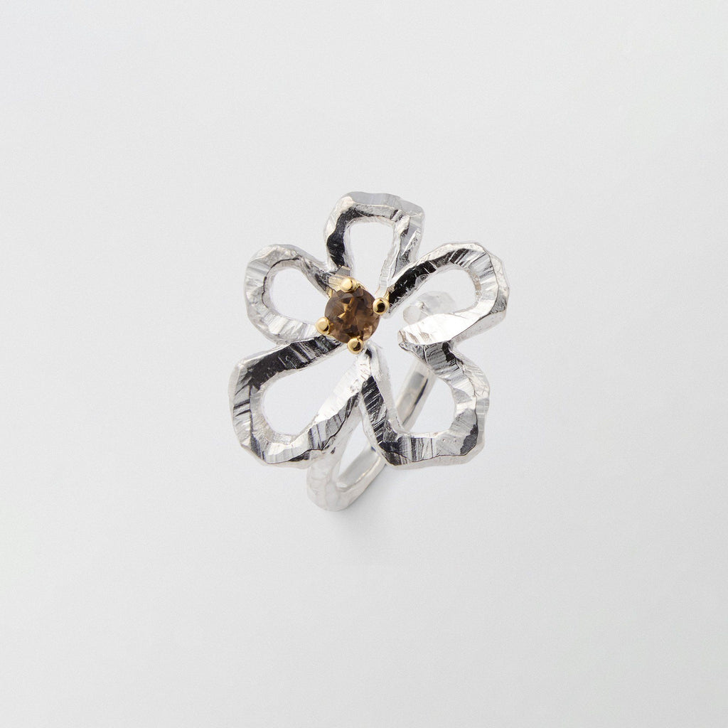 Swedish Summer 18K Gold & Silver Ring w. Smoky Quartz