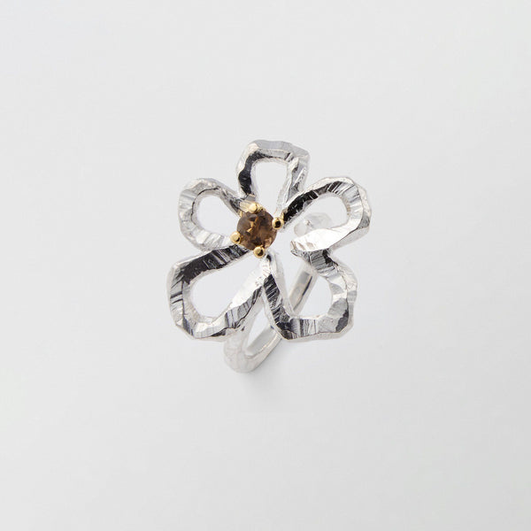 Swedish Summer 18K Gold & Silver Ring w. Smoky Quartz