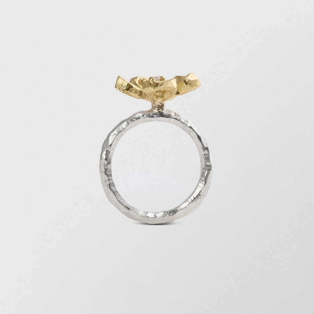 Ringo Flower 18K Gold & Silver Ring w. Diamond