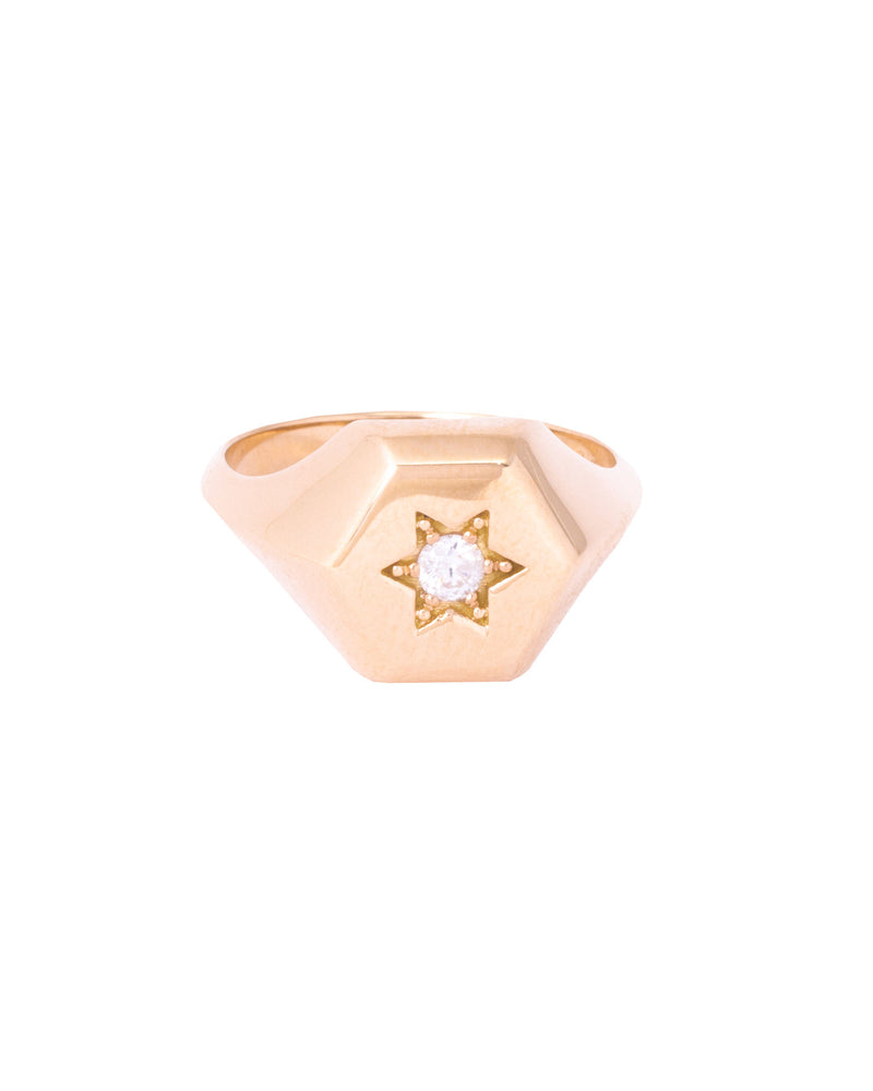 Star Signet 18K Gold, Whitegold or Rosegold Ring w. Diamonds