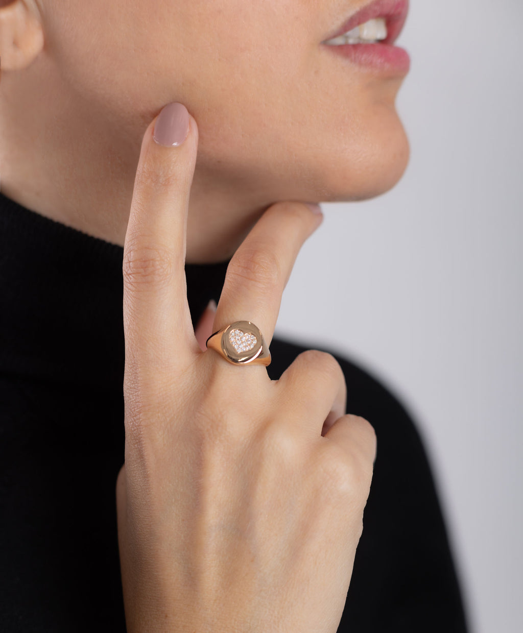 Herz Signet 18K Gold, Whitegold oder Rosengold Ring w. Diamanten