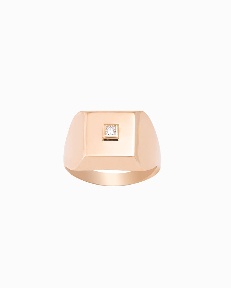 Square 18K Gold, Whitegold or Rosegold Ring w. Diamonds