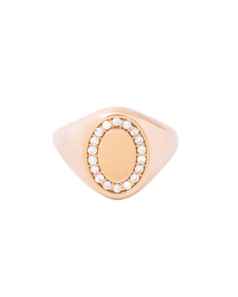 Oval Pinky 18K Guld, Hvidguld eller Rosaguld Ring m. Diamanter