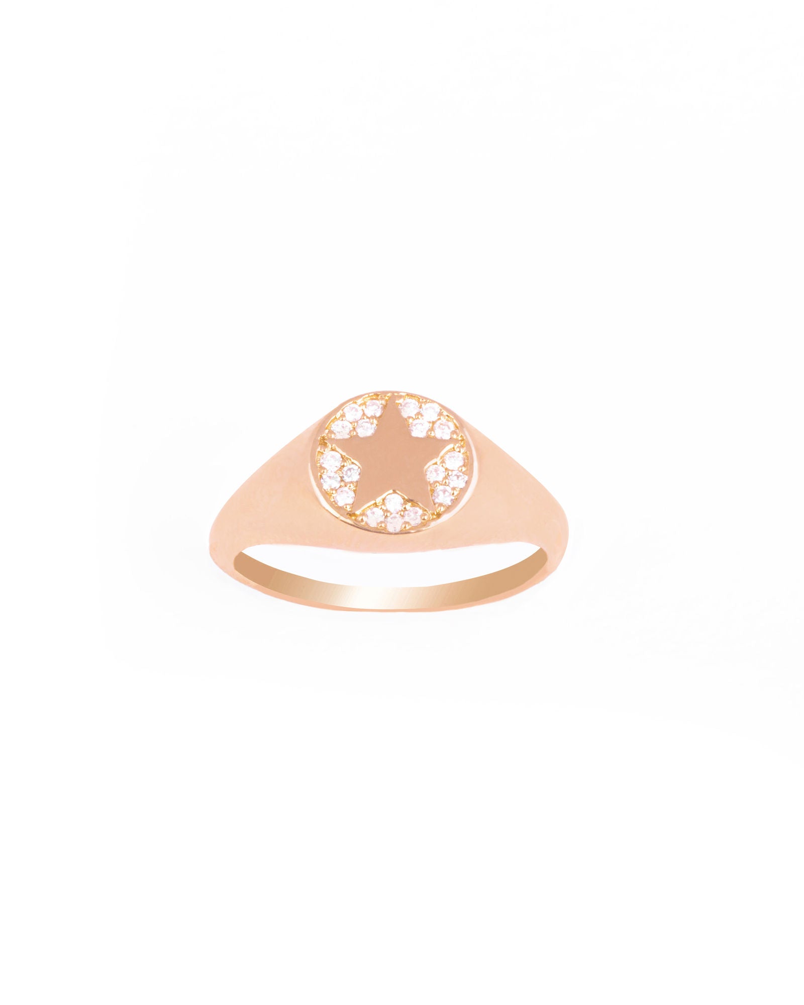 Stjerne Centreret Signet 18K Guld, Hvidguld eller Rosaguld Ring m. Diamanter