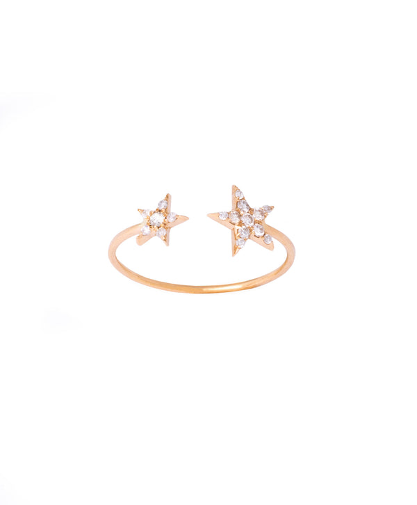 To Stjerner 18K Guld, Hvidguld eller Rosaguld Ring m. Diamanter