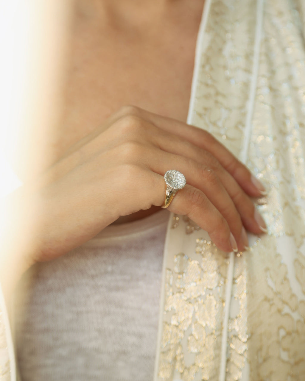 Champagne 18K Guld, Hvidguld eller Rosaguld Ring m. Diamanter