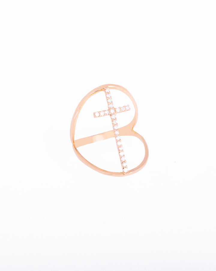 Kors 18K Guld, Hvidguld eller Rosaguld Ring m. Diamanter