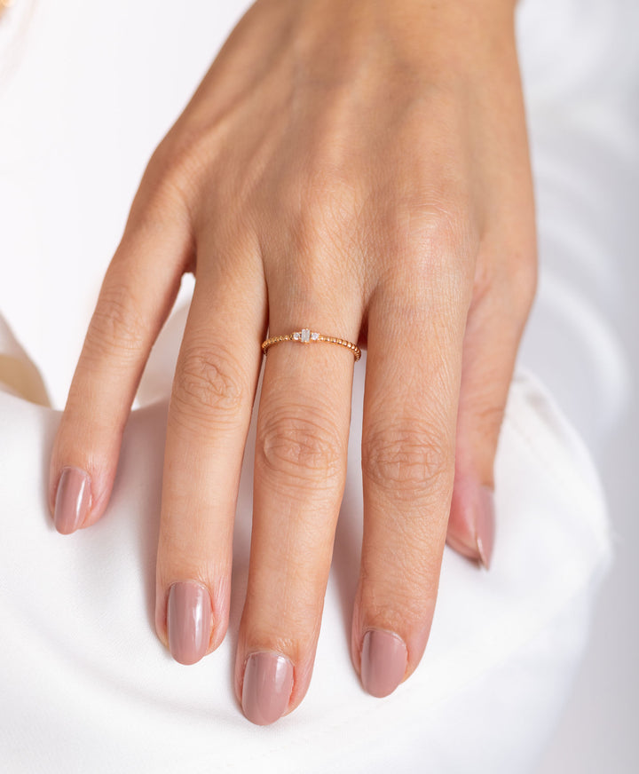 Baguette 18K Guld, Hvidguld eller Rosaguld Ring m. Diamanter
