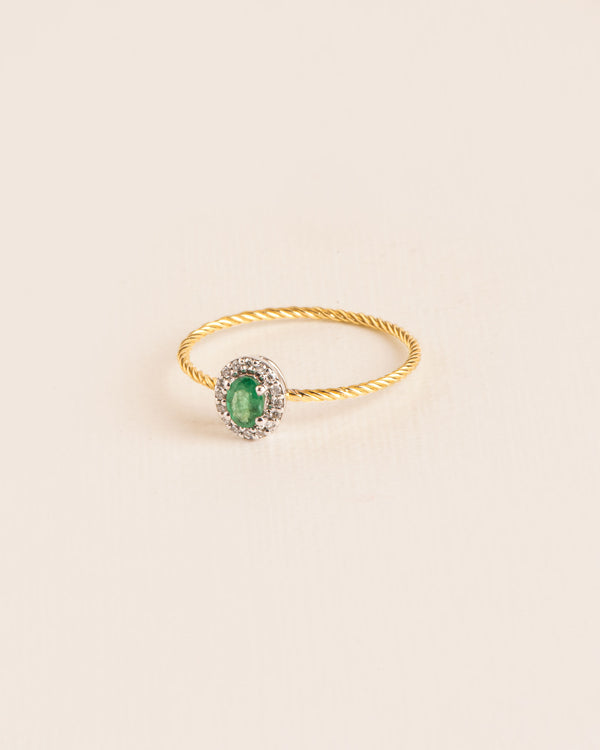 Emerald & Diamond Rosette 18K Gold Ring