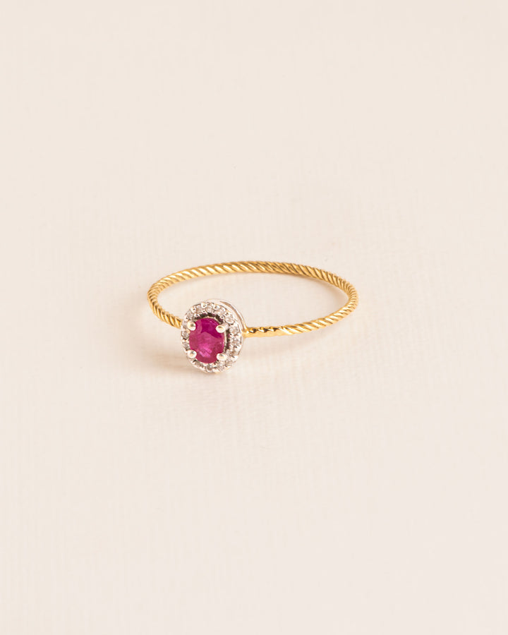 Rosette 18K Gold Ring w. Diamonds & Rubies