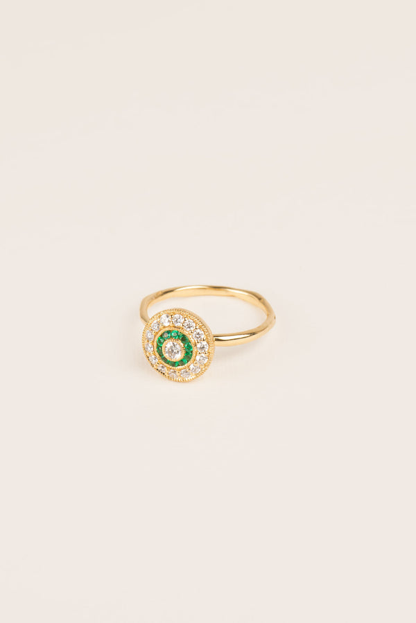 Rosas 18K Guld Ring m. Smaragd & Diamanter