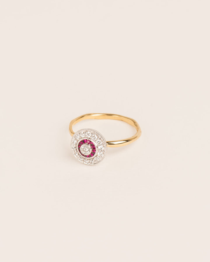 Rosas 18K Gold Ring w. Diamonds & Rubies