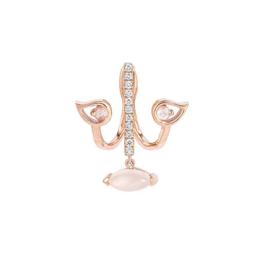 RUIFIER | PREMIERE Florentina 18K Rosegold Ear Jacket w. Moonstone, Diamond & Chalcedony