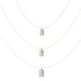 Alphabet 18K Gold, Rosegold or Whitegold Inital R Pendant w. Solitaire Lab-Grown Diamond