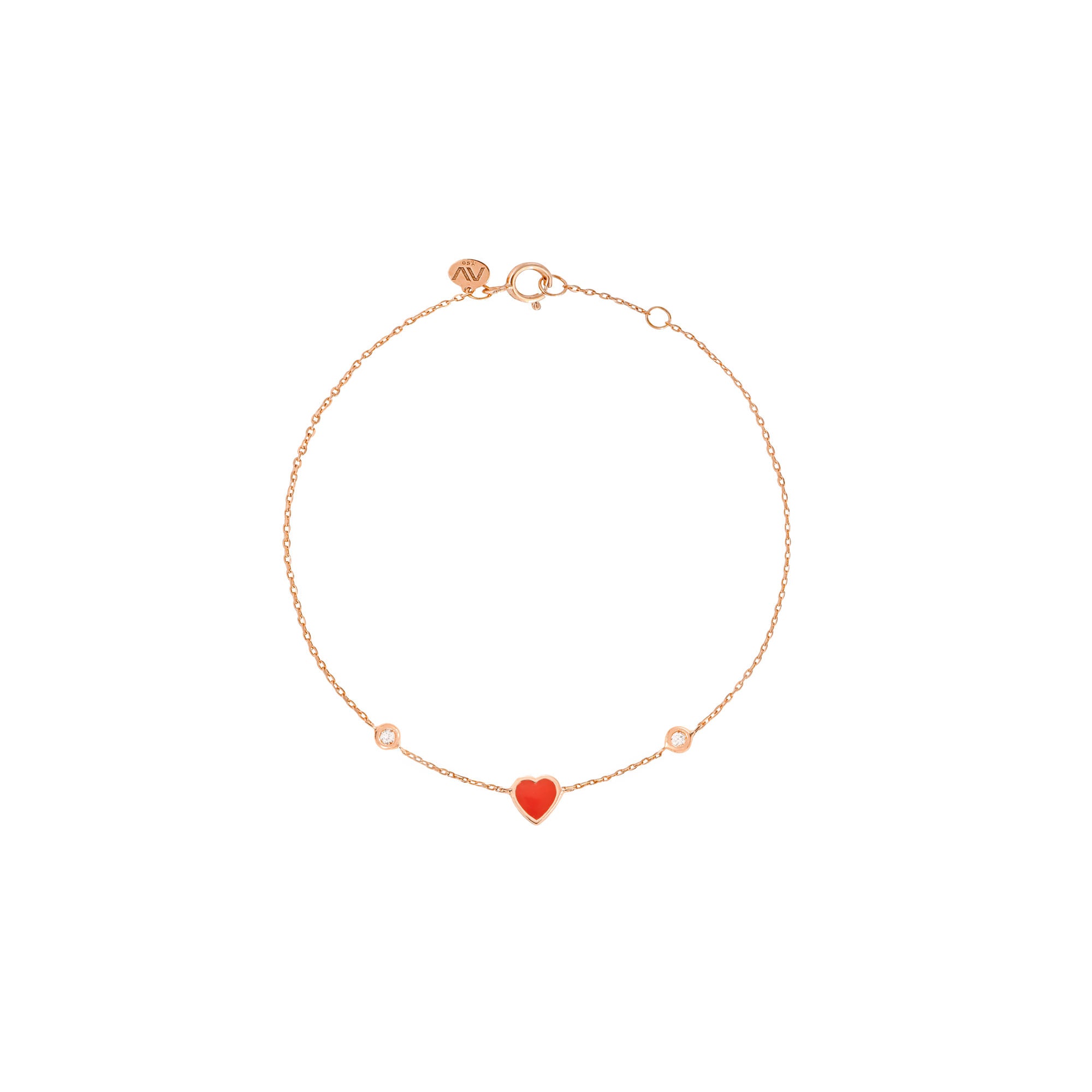 Red Heart 18K Rose Gold Bracelet w. Diamonds