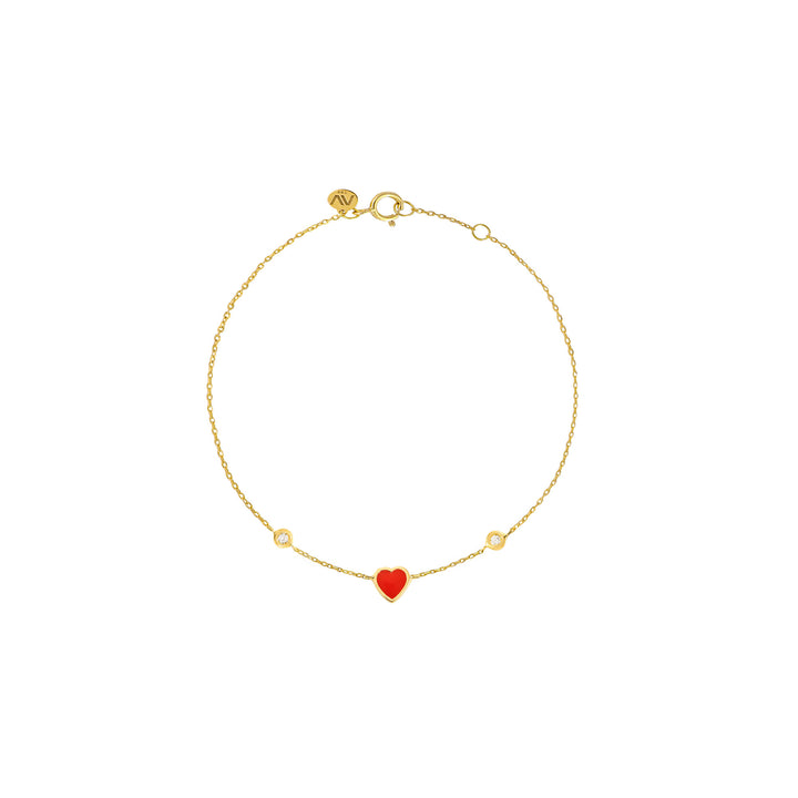 Red Heart 18K Gold Bracelet w. Diamonds