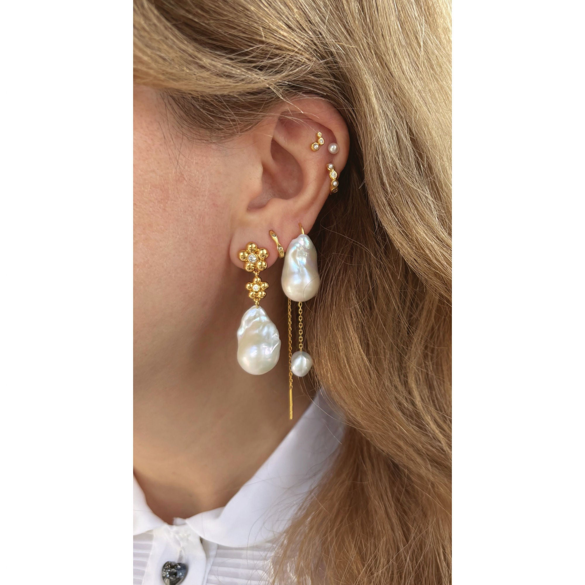 Iris Hook Threader Gold Plated Earring w. Pearls